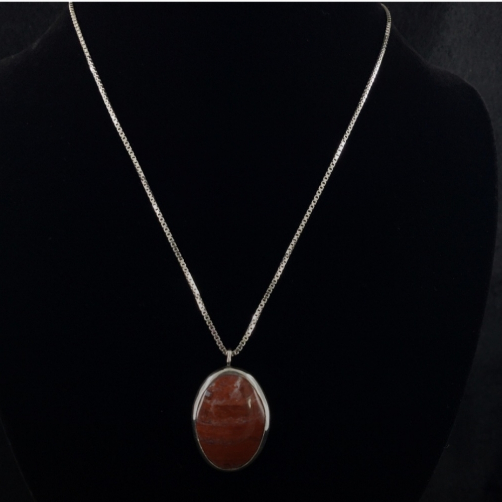Red Jasper Pendant With 925 Italy Sterling Silver Necklace - Picture 6 of 7